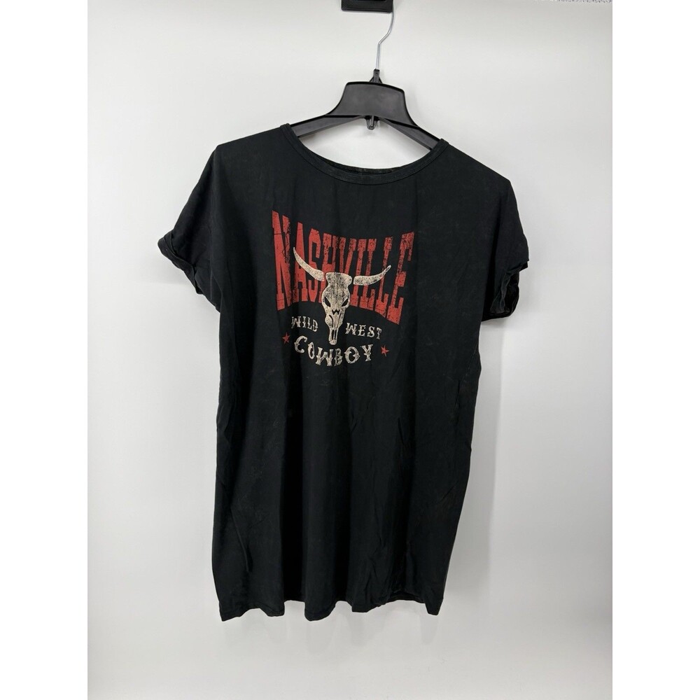 Hrt & Luv Nashville Wild West Cowboy Graphic Mineral Washed Black Dress Size Med